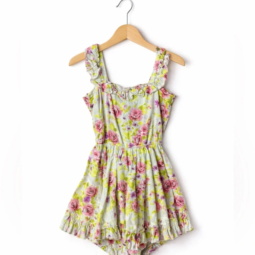 Little Mini’s Handmade Floral Skirted Romper 3/4 Great Condition Vintage Style